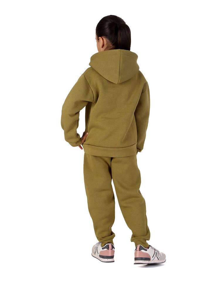 Trendy Toggs Kids Overhead Hoodie Olive Green Tracksuit for wholesale on Faire