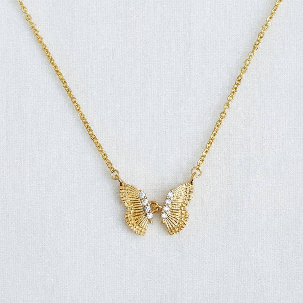 Ellemadera - Wholesale Pendant/Charm Necklace - 18K Gold Plated Cubic Zirconia Butterfly Necklace0