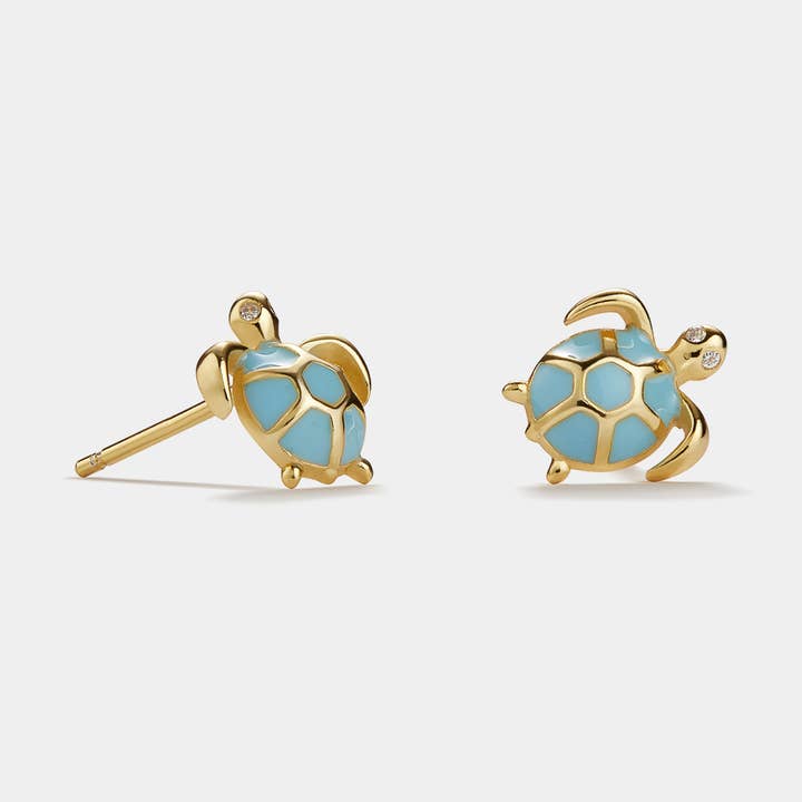 Perimade & Co. LLC - Wholesale Stud/Post Earrings - Blue Sea Turtle Beach Stud Earrings in 925 Sterling Silver0