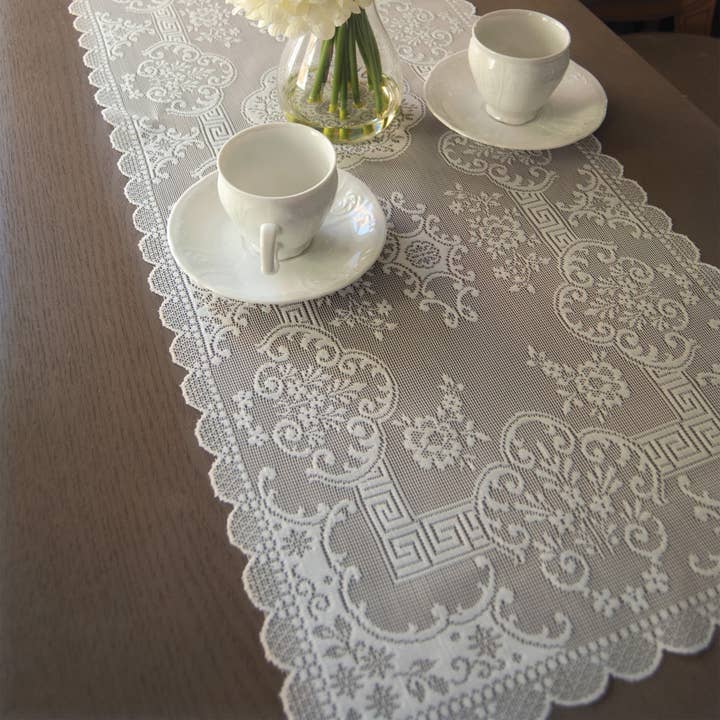 Heritage Lace - Wholesale Table Runner - Filigree 14x36 White Lace Table Runner2
