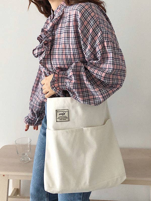 UZ Wholesale Store – Sacola - Mulher por atacado – Bolsa de lona simples de cor sólida com bolsos5