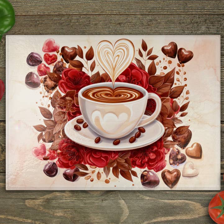 Kaffehjerter Glas Skærebræt for engroshandel hos Beautiful Creations by Laney