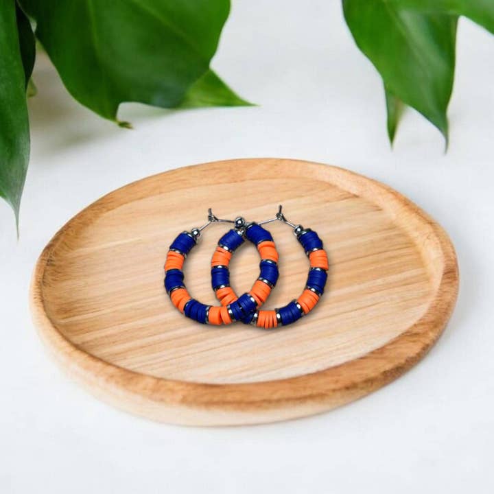 Fish Towne Designs, LLC - Wholesale Hoop Earrings - Blue and Orange Game Day Hoop Earrings1