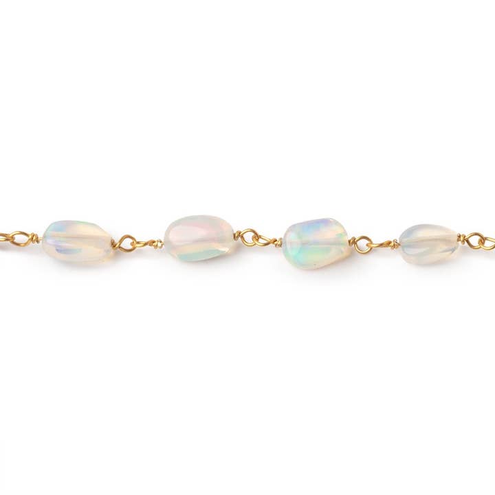 Beads of Cambay - Wholesale Beads - 6-8mm Ethiopian Opal Plain Nuggets on Vermeil Chain1