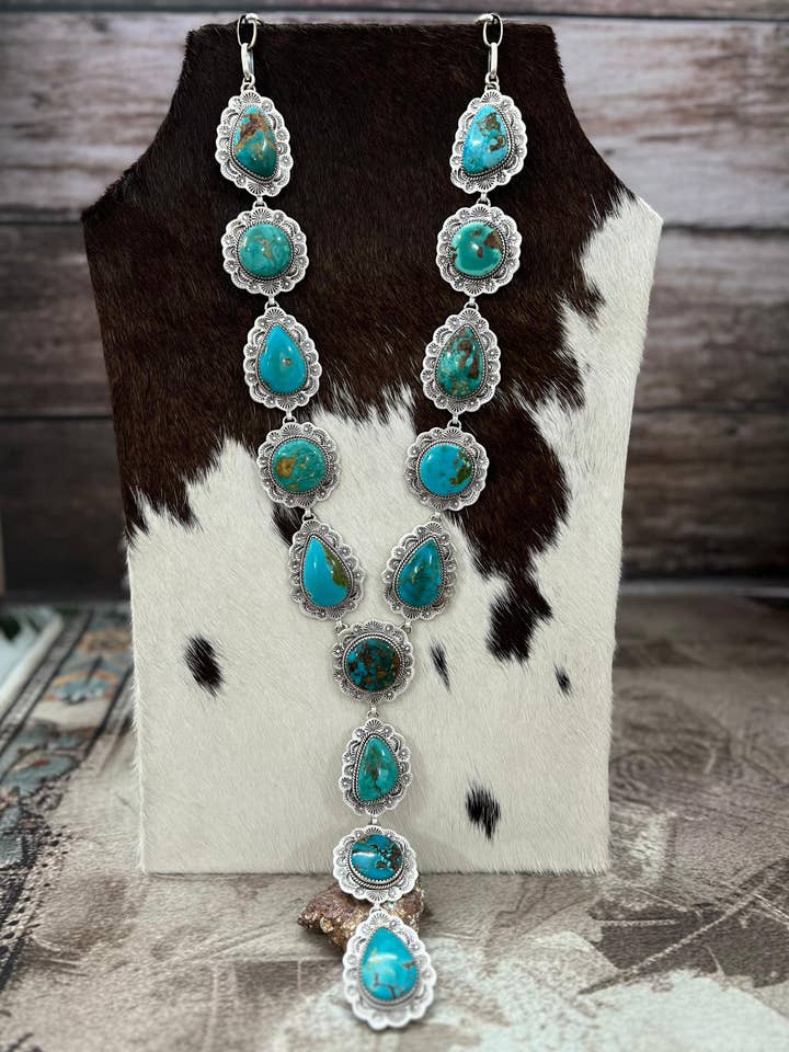 Collier Lariat Hardy Pit en argent sterling fait main avec signature Nizhoni pour la vente par Nizhonitradersllc