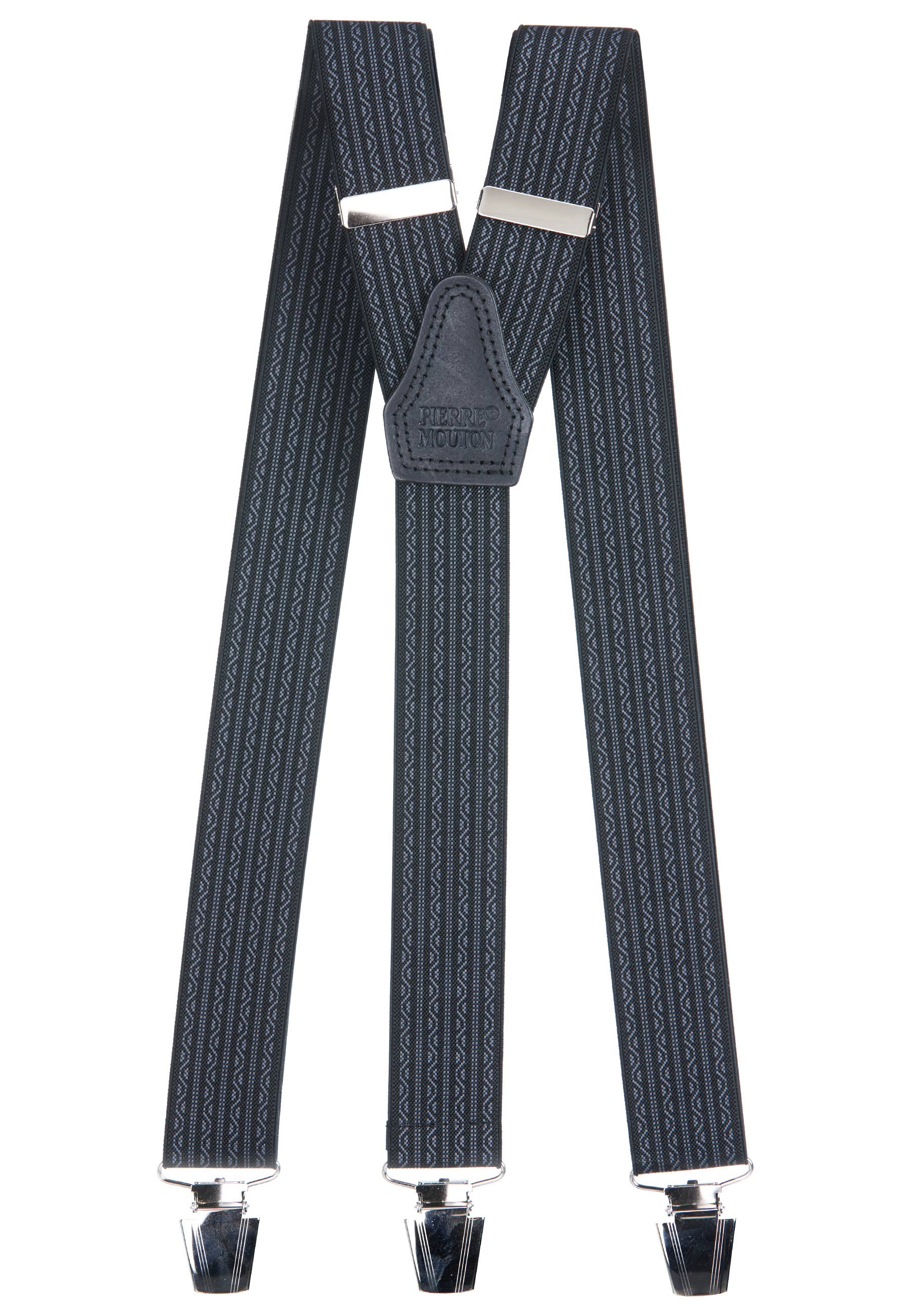 Pierre Mouton - Wholesale Suspenders - Unisex - Brace Pierre Paris Black 3 clips/140 cm | Handmade0