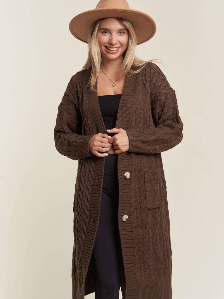 GEBREID VEST MET LANGE TRUI VAN LESW3450-CABLE voor wholesale door Madelyn