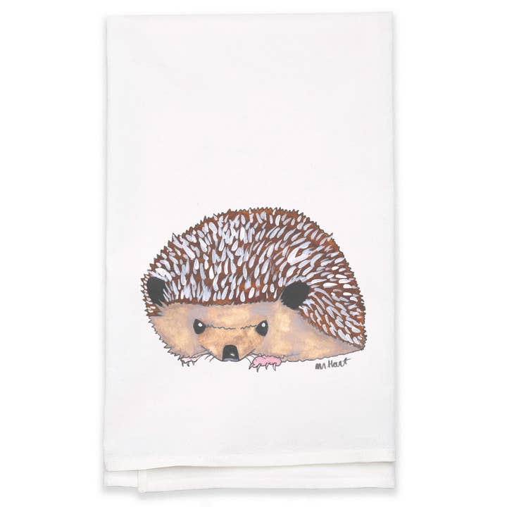 Flour Sack Tea Towel - Hedgehog on White Background for wholesale by The Hare and The Hart