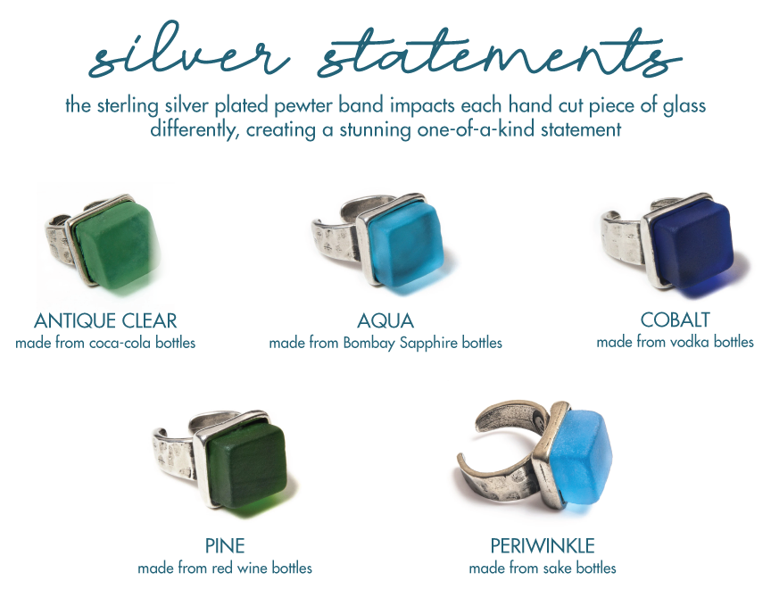 Smart Glass Recycled Jewelry - Wholesale Cocktail/Statement Ring - CUBE RING SILVER | Recycled | Museum Quality | Upcycled 5