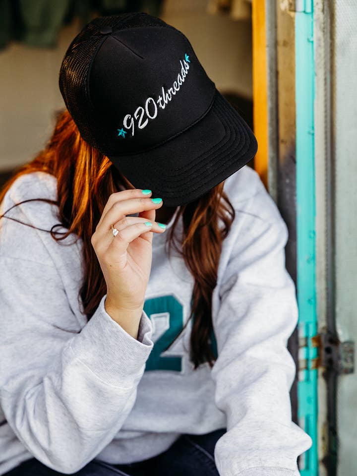 920 Threads Embroidered Black Trucker Hat for wholesale by 920 Threads