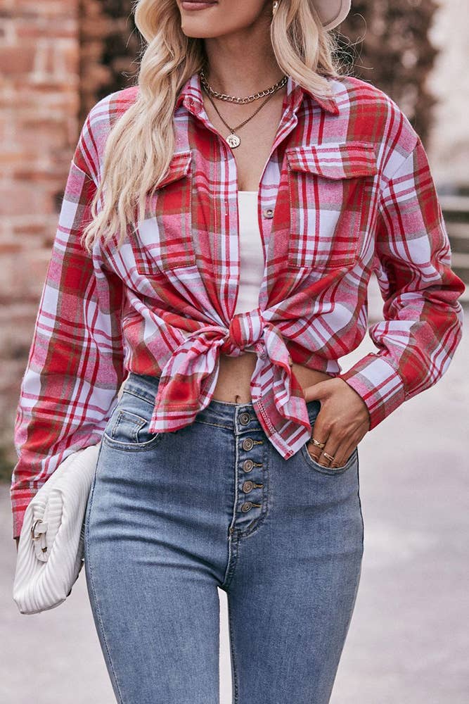 Comely Fashion - Wholesale Button Down Shirt - Women's - Women Plaid Blouse Buttoned Fall Sesaon Shirt CF-MD0744