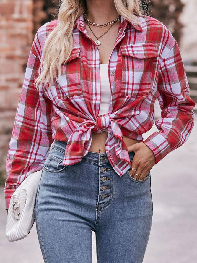Comely Fashion - Wholesale Button Down Shirt - Women's - Women Plaid Blouse Buttoned Fall Sesaon Shirt CF-MD0744