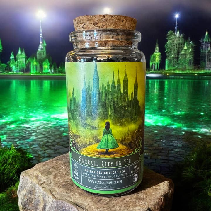 Montana Farmacy - Wholesale Loose Tea - Emerald City on Ice Wizard in Oz Quince tea Apothecary Jar 4