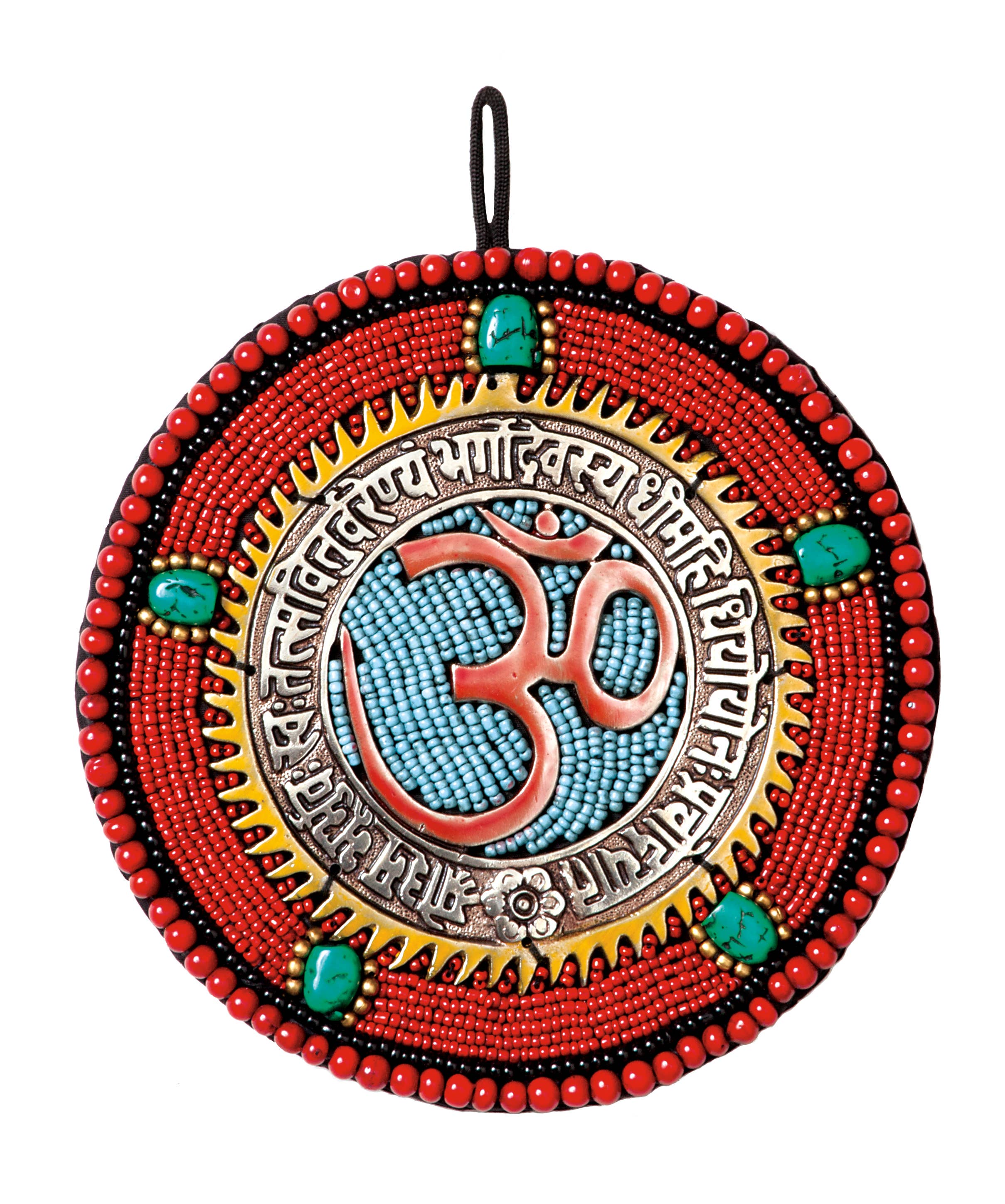 Triloka - Wholesale Wall Accent - Om Wall Hanging With Gayatri Mantra - Beaded0