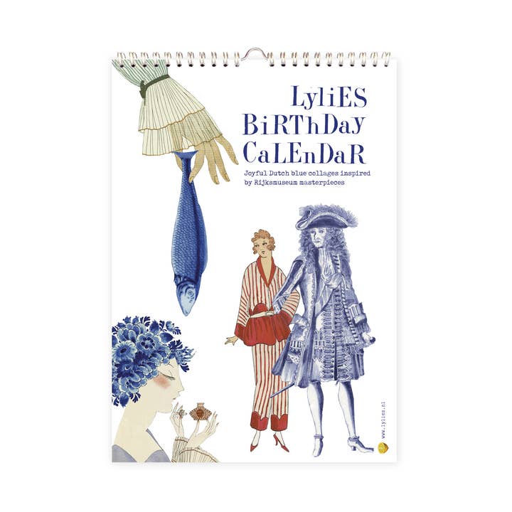 Birthday calendar 'Dutch Blue' collages Rijksmuseum A4 for wholesale by Lylies