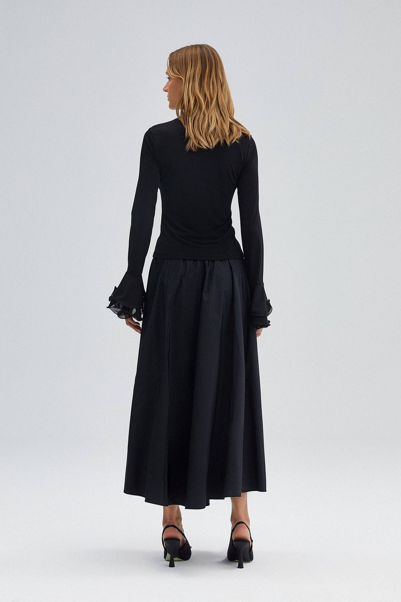 Siyah Knit Blouse with Sheer Chiffon Flounce Sleeves for wholesale on Faire3