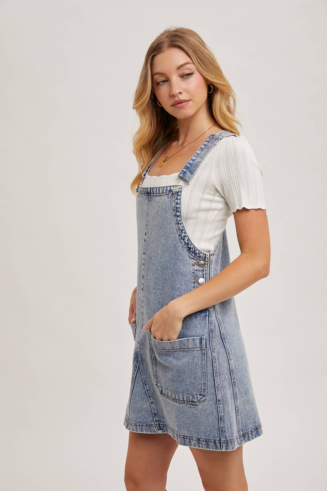 Bluivy - Wholesale Overalls - Women's - DENIM OVERALL MINI DRESS WITH POCKETS2