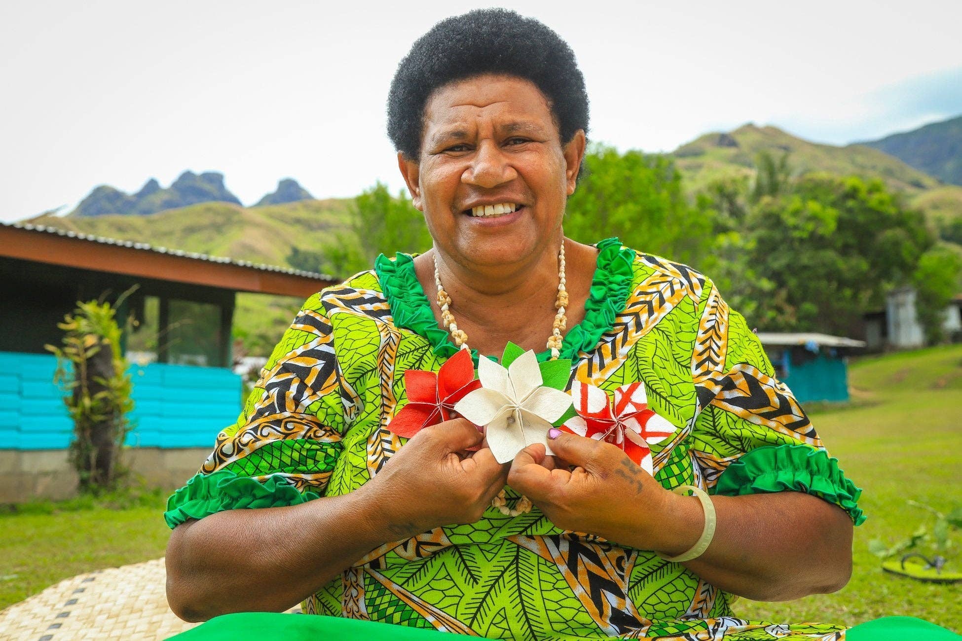 Rise Beyond the Reef - Wholesale Ornament Set - Masi Flower Holiday Ornaments - Natural Set of Two (2)8