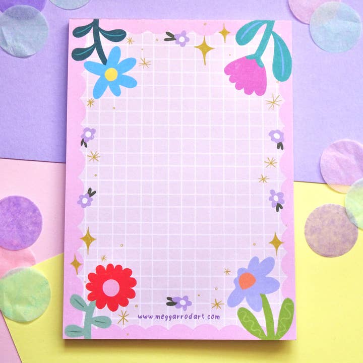 Flower Power Notizblock A6 für den Großhandel von Meg Garrod Art