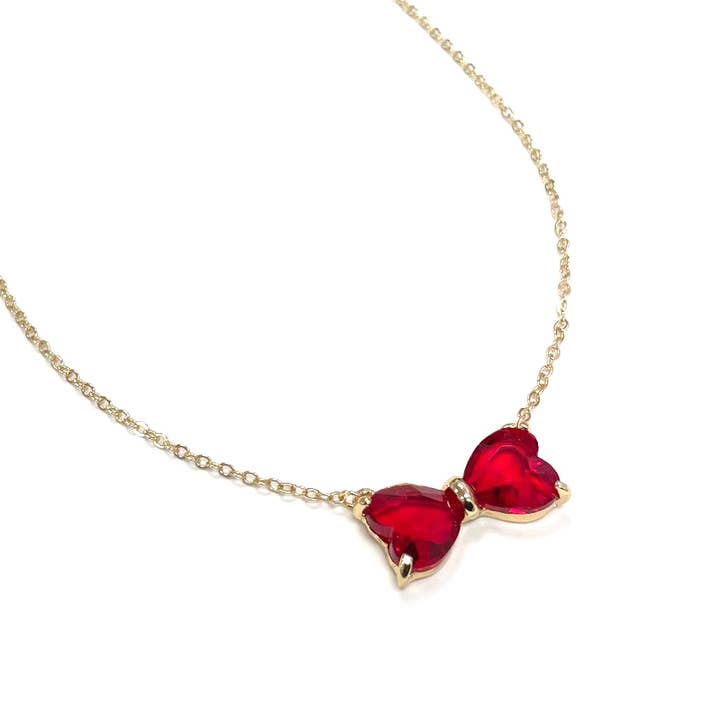 StarryNYC - Wholesale Pendant/Charm Necklace - Bow Shape Heart Glass Crystal Pendant w/ 235 Chain Necklace