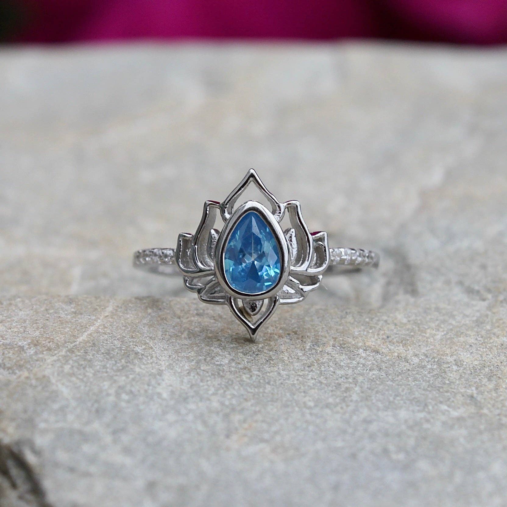 Moonrise Jewelry - Wholesale Single Stone/Solitaire Ring - R-78 Blue Topaz Lotus Ring6