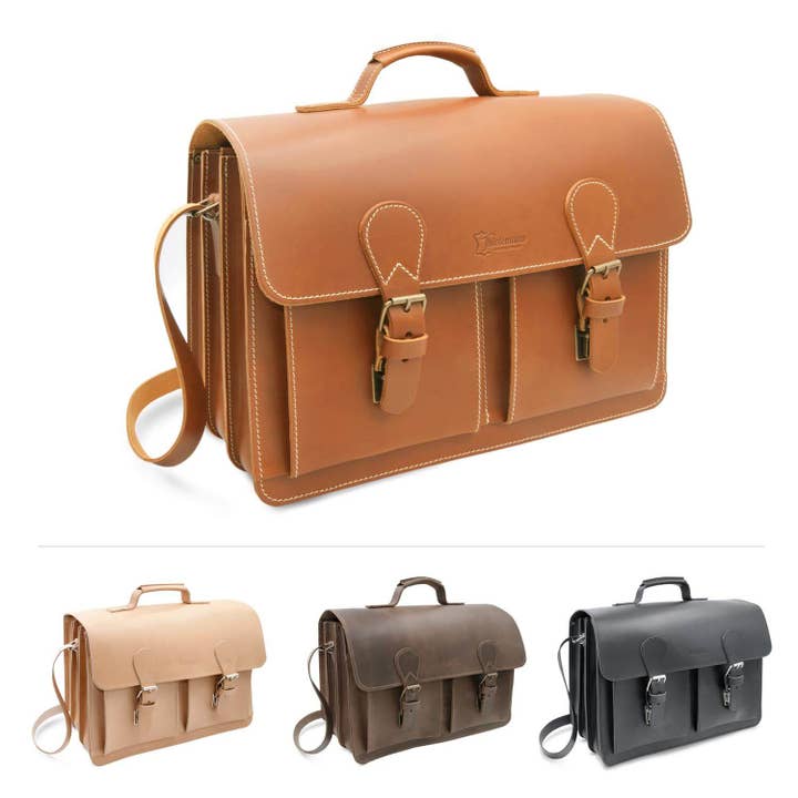 “Palermo” briefcase made of vegetable-tanned leather for wholesale by Thielemann Leather Manufacturer