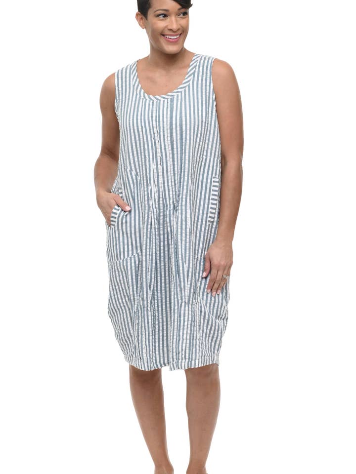 CV177 Vestido Santa Fe en Raya Seersucker de Cabo* para venta al por mayor de Tulip Clothing