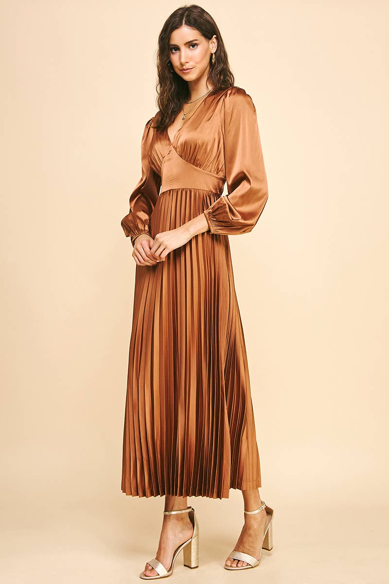 PINCH - Wholesale Dress - Women's - SATIN PLEATED MIDI DERSS - 5335D10