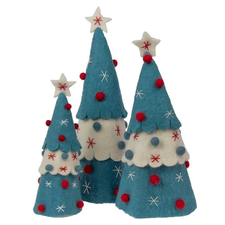 Global Crafts - Wholesale Christmas Decoration - Christmas Tree Topper or Tabletop Decor, Set of 3 Turquoise