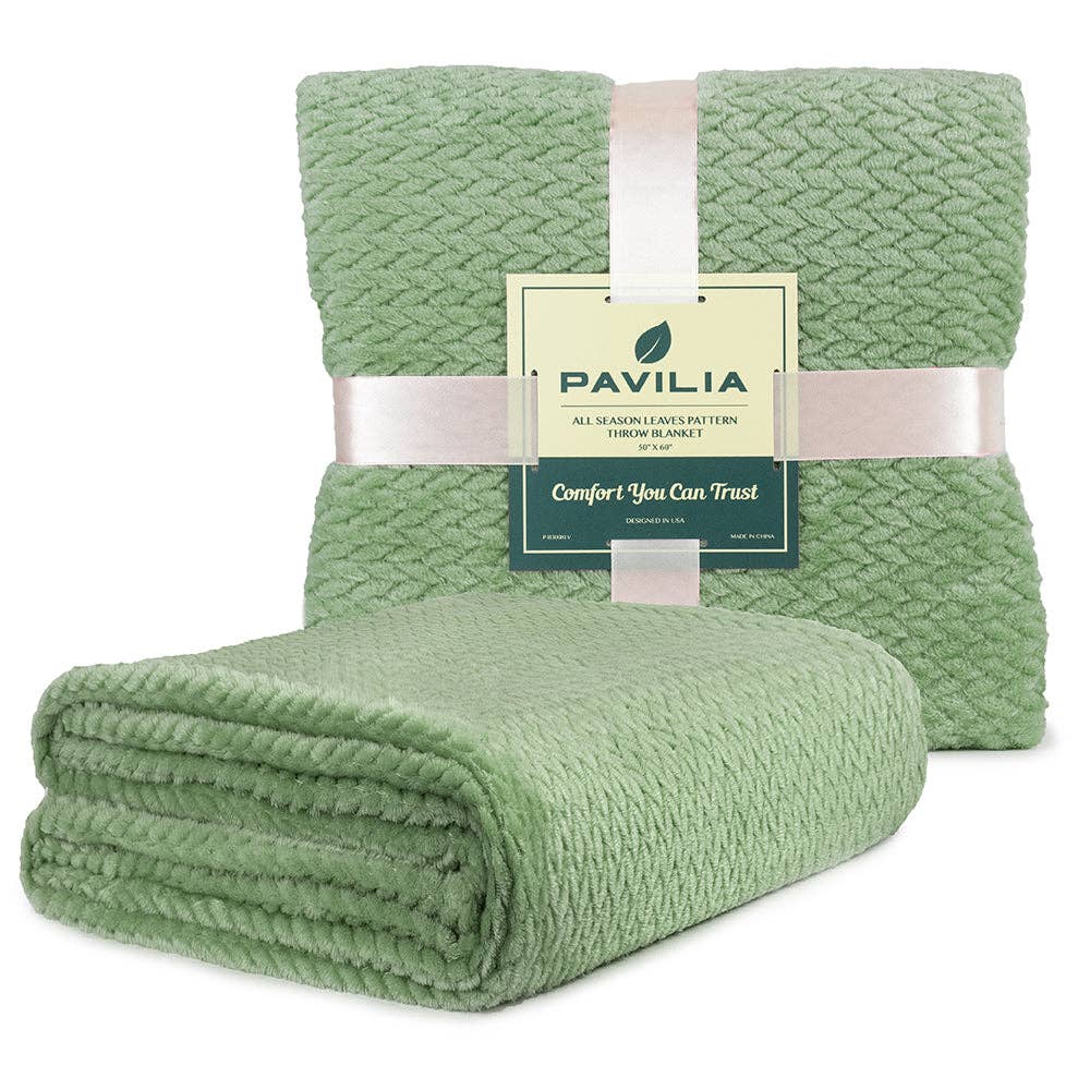 Pavilia – Manta para sofá por atacado – Cobertor de fleece texturizado com estampa de folhas2