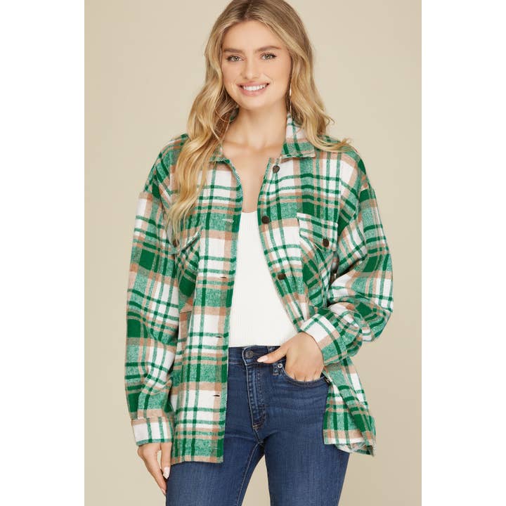 Veste tissée à manches longues à carreaux avec poches pour la vente par BNS