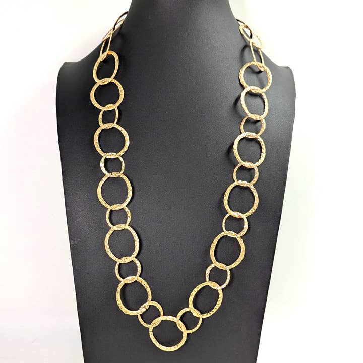 Long round links chain necklace with a soft hammered texture and burnished plating for wholesale by Tempest Designs