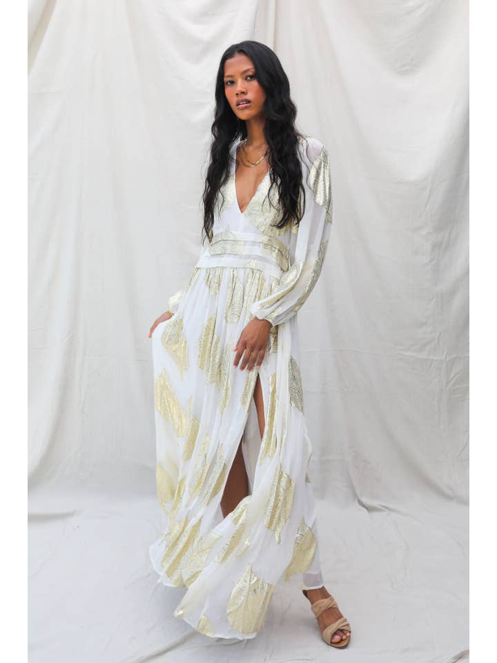 Jen's Pirate Booty - Wholesale Dress - Women's - Gold Leaf Lapis Maxi Dress
