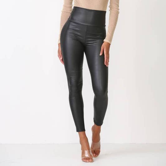 Legging van kunstleer met hoge taille voor wholesale door Black Pearl Clothing