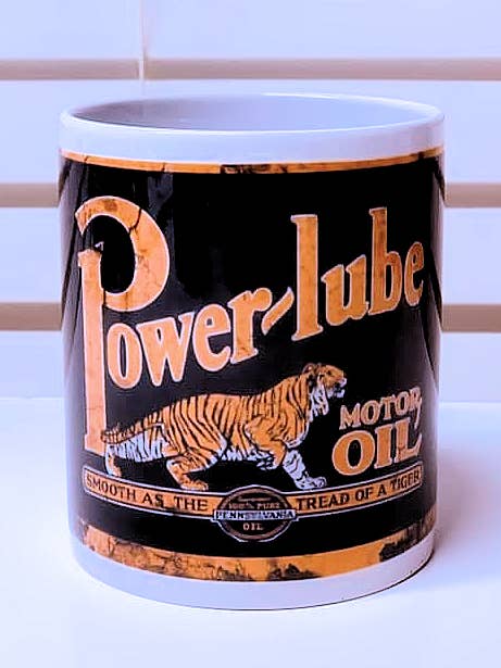 Power lube Oil Can coffee cup for wholesale by Indigo Sky Mercantile