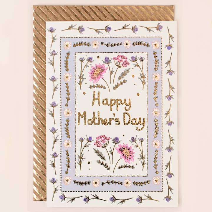 Mother's Day Card Floral Border Gold Foiled for wholesale by Apple & Clover