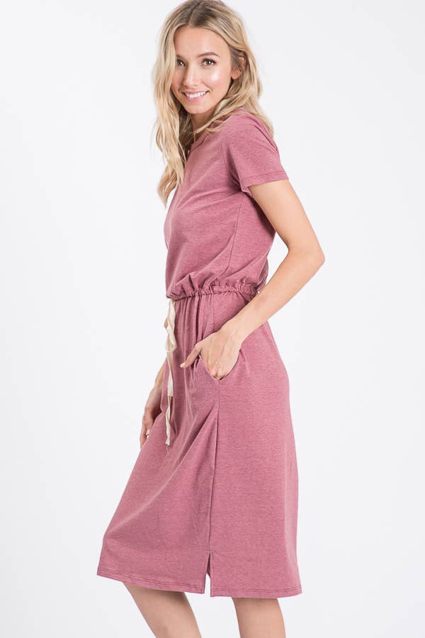 7th Ray - Vente Robe – femme - Robe T-shirt à cordon de serrage à la taille avec poches latérales D246518