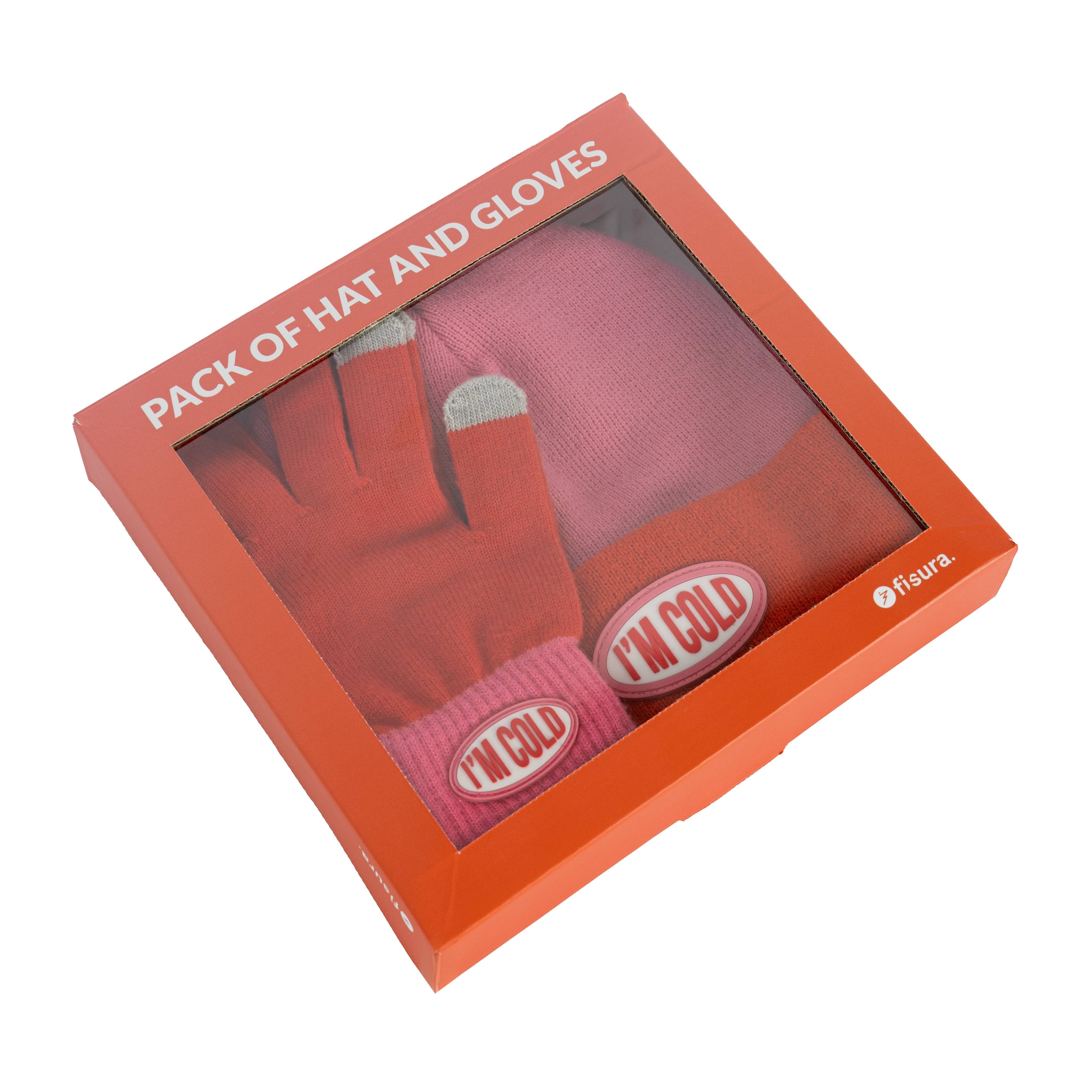 Fisura - Wholesale Beanie - Women's - "I'm cold" pink and red hat and gloves set0