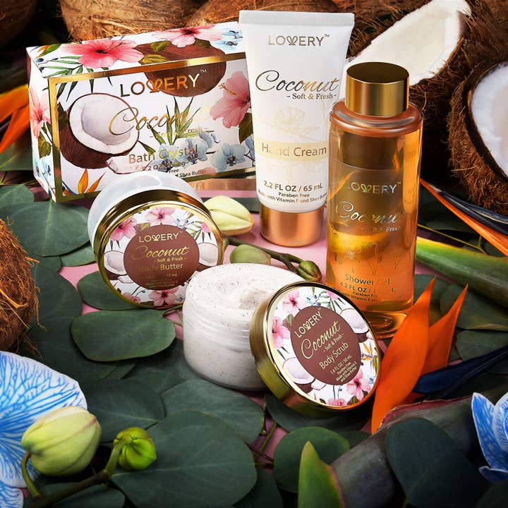 Lovery - Wholesale Bath & Body Set - Bath & Body Gift Set, Coconut Bath Spa Set in Cosmetic Bag