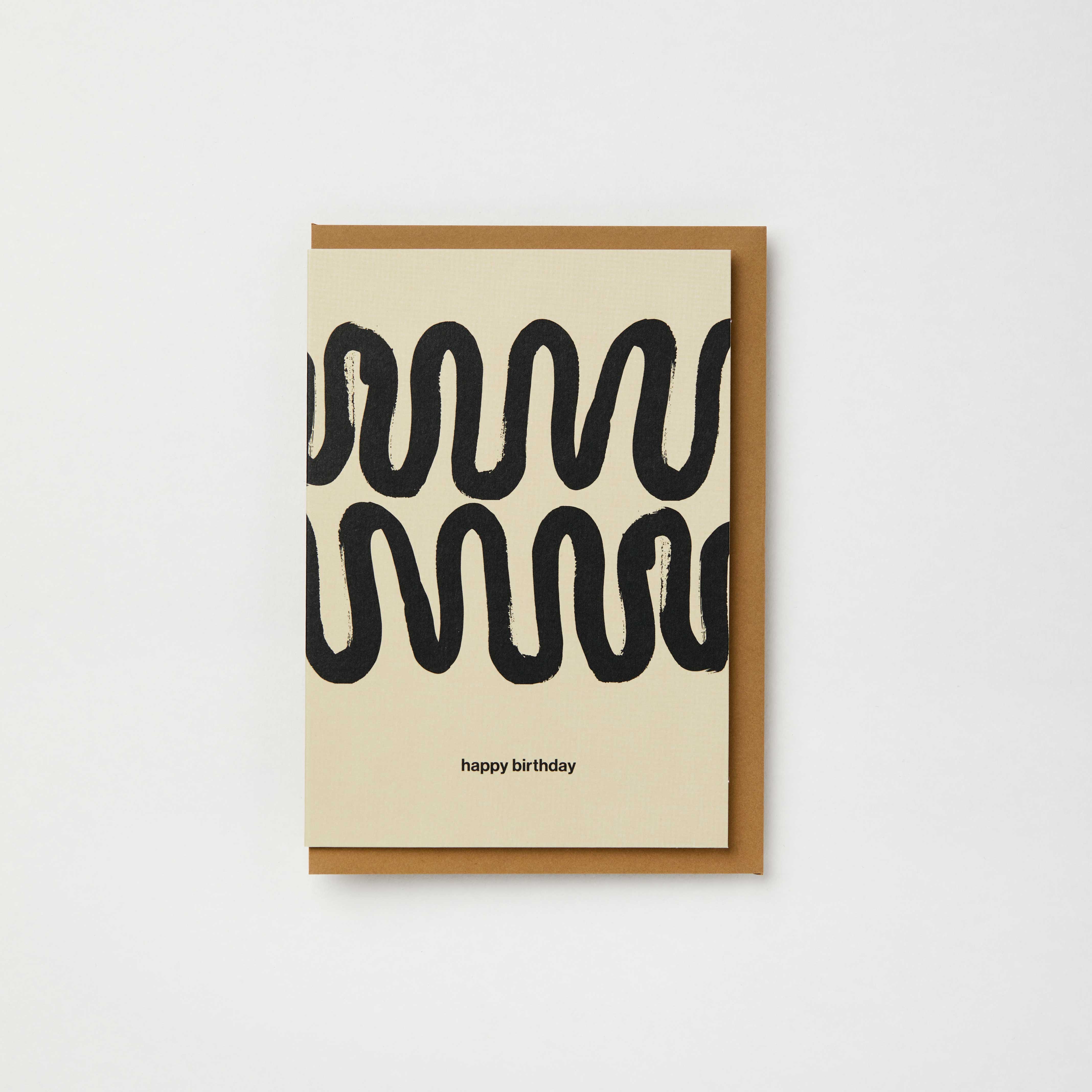 Kinshipped – wholesale Födelsedagskort – Födelsedagskort med svart och krämfärgad målad slingrig linje0