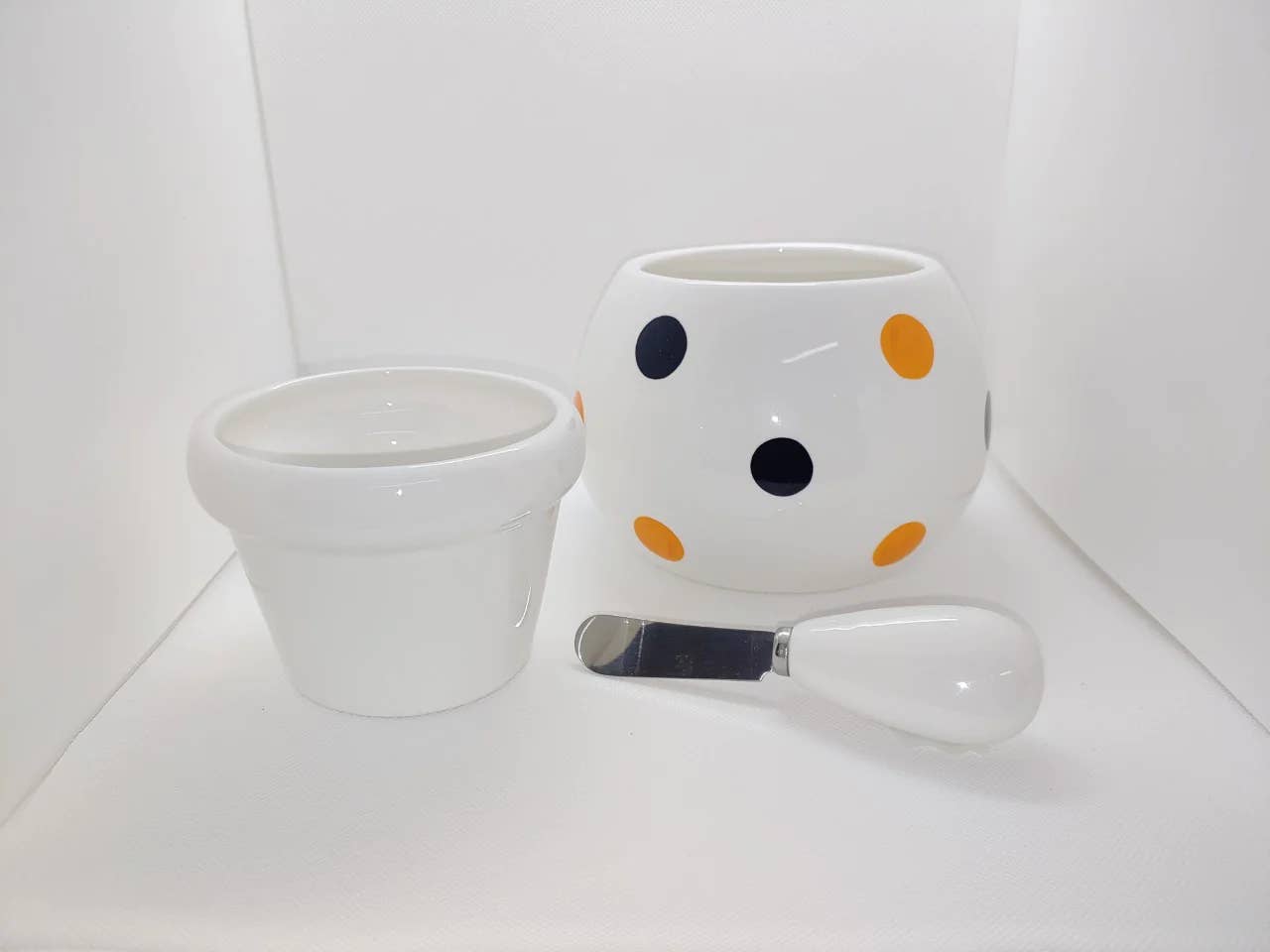 To Market- To Market - Dips & Spreads - Wholesale Decorative Plate/Dish/Bowl - Black and Orange Dot 3- Piece Chiller Set