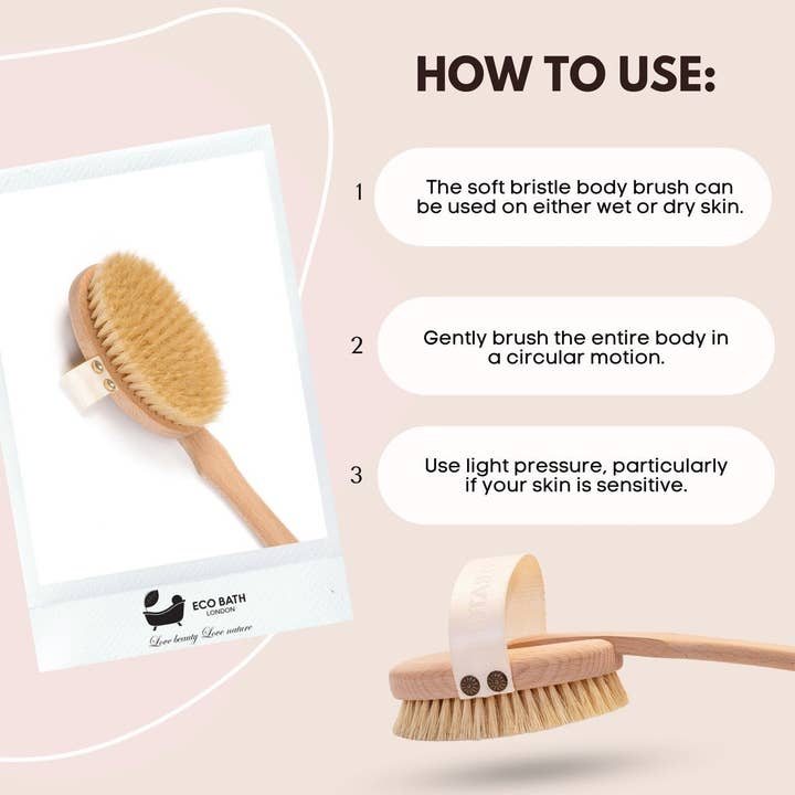 Eco Bath London - Wholesale Body Brush - Eco Bath Natural Bristle Body Brush Detachable with Soft Bristles