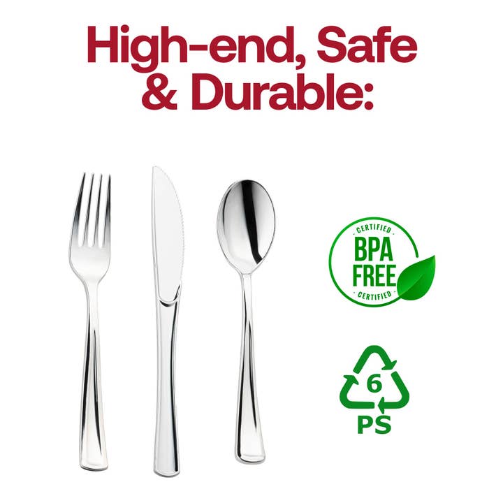 Smarty had a Party - Wholesale Assorted Cutlery Set - Shiny Metallic Silver Plastic Cutlery Combo Set - 120 Guests3