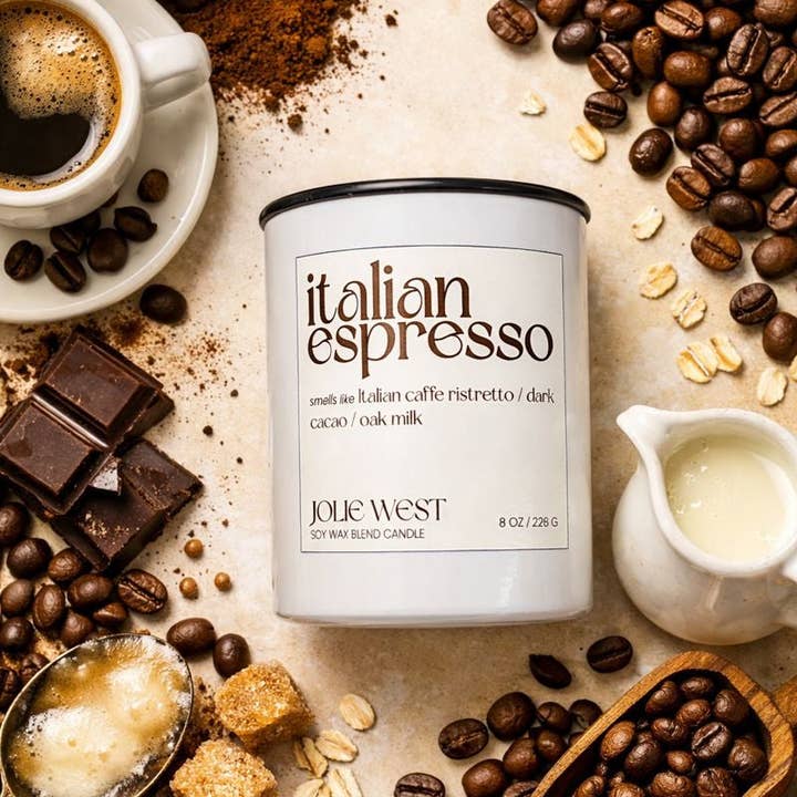 Vela de mezcla de cera de soja de 8 oz - Espresso italiano para venta al por mayor de Jolie West Co.
