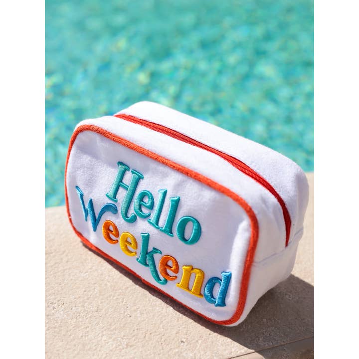 Shiraleah - Wholesale Pouch - Women's - CABANA "HELLO WEEKEND" MEDIUM ZIP POUCH, WHITE3