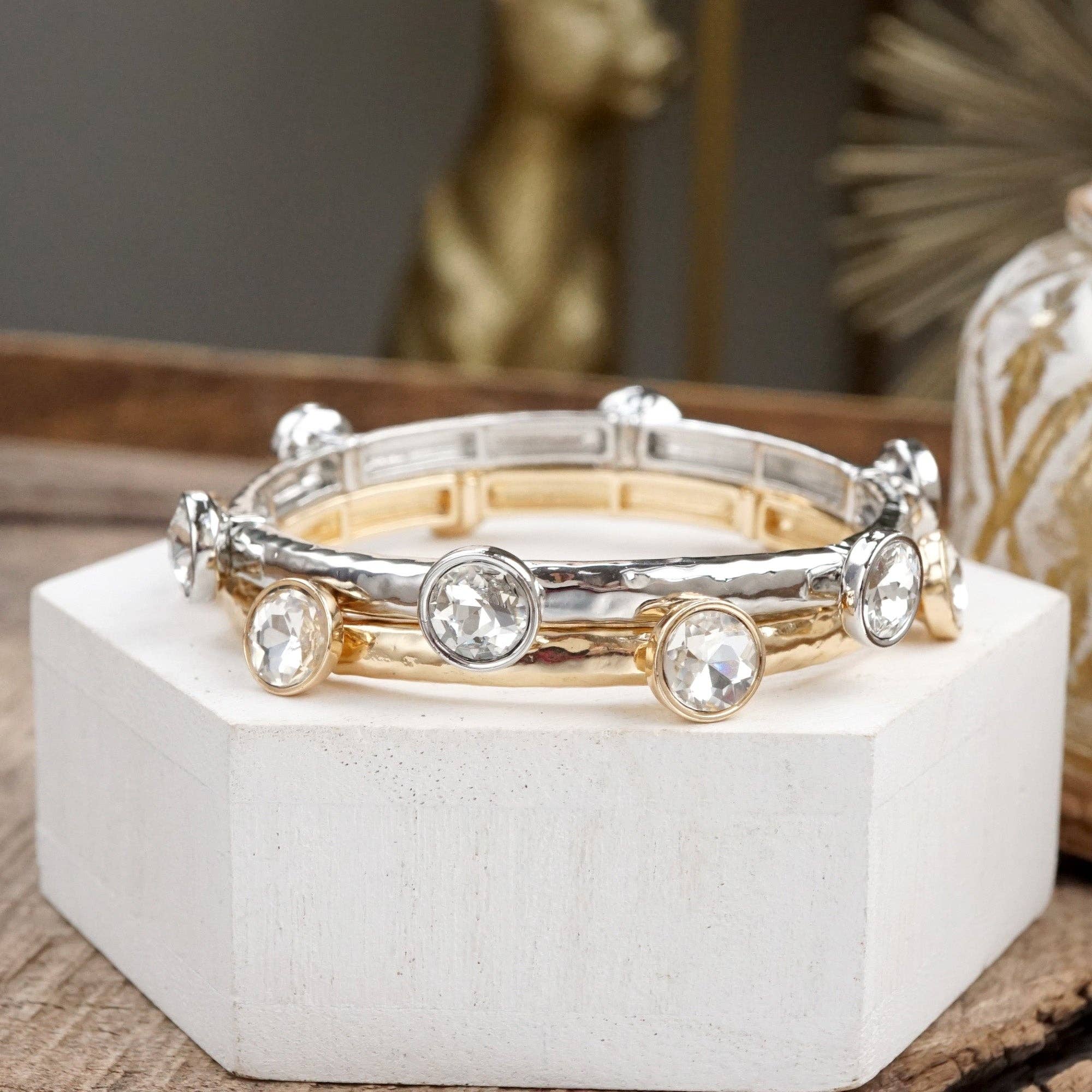 PennyLine inc - Wholesale Bangle Bracelet - Sparkly clear crystals bangle in Gold Or Silver Tone2