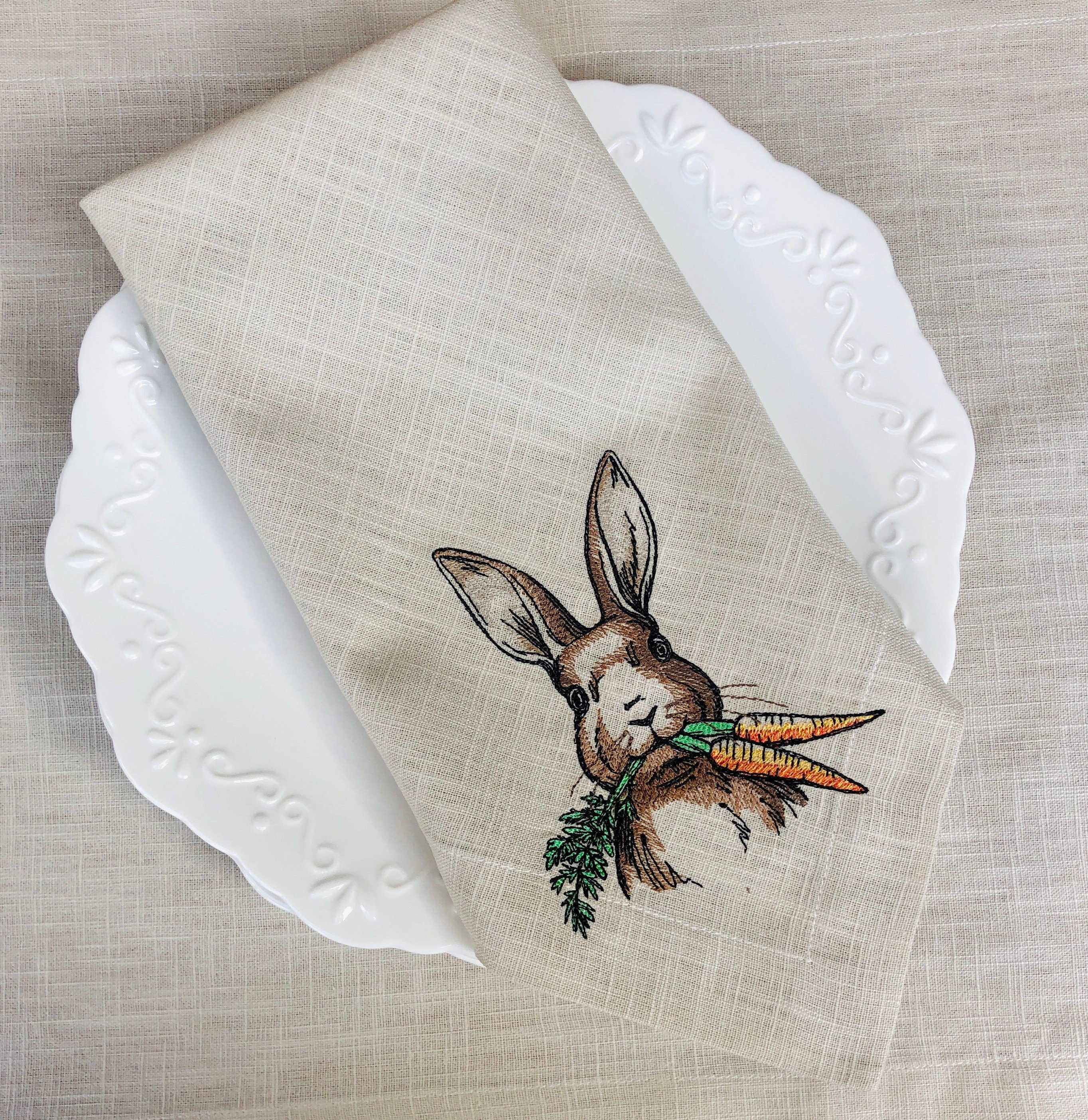 Belle Linen - Wholesale Dinner & Cloth Napkin - Embroidered Easter Bunny Linen Dinner Napkin7
