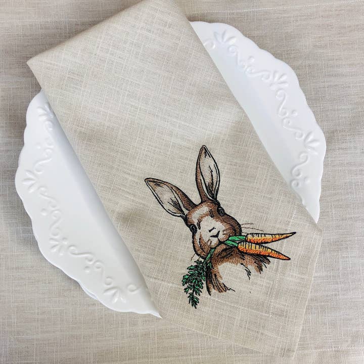 Belle Linen - Wholesale Dinner & Cloth Napkin - Embroidered Easter Bunny Linen Dinner Napkin7