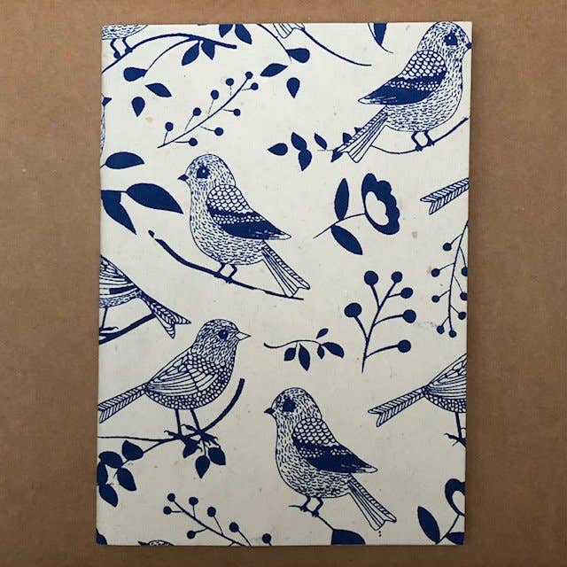 Luna-Leena  - handmade in Nepal - Wholesale Notebook - notebook A5 - dutch bird print - blue - handmade ecopaper2