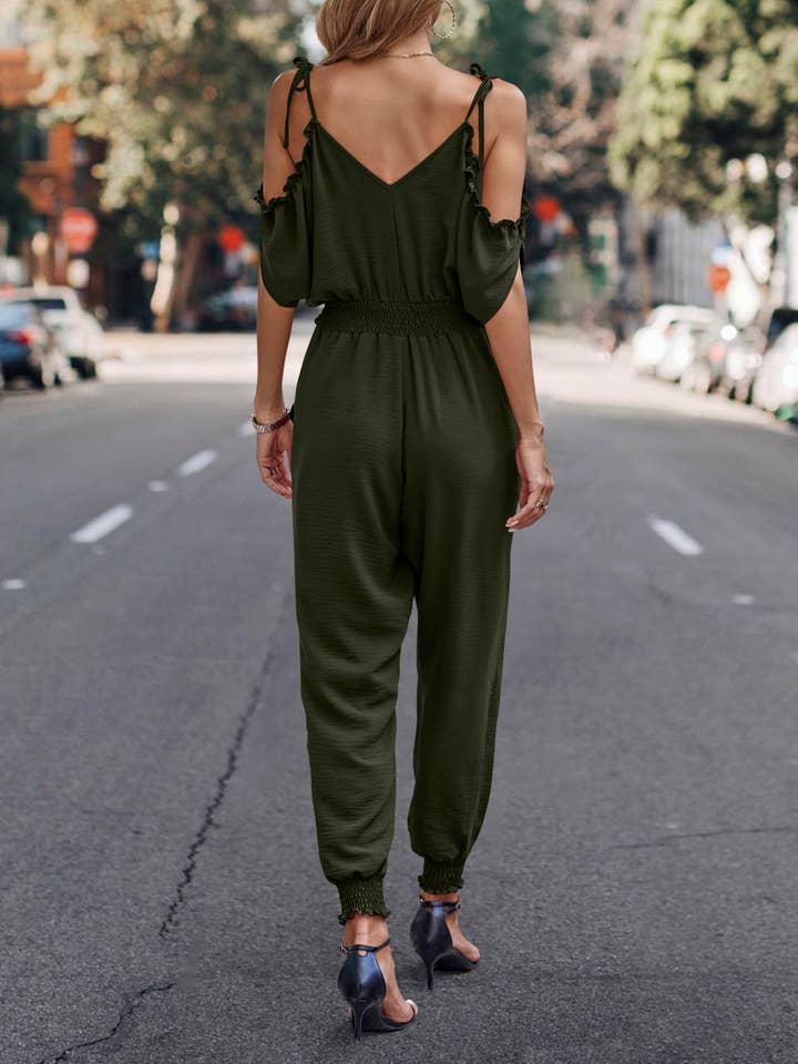 eLook – Großhandel Jumpsuit – Damen – SZ1-J9004 Schulterfreier Wickeloverall mit gesmokter Schulterpartie8